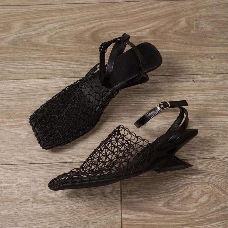 Luxury Designer Lace Mesh High Heels Elegant Braided SquareToe Sandals 2