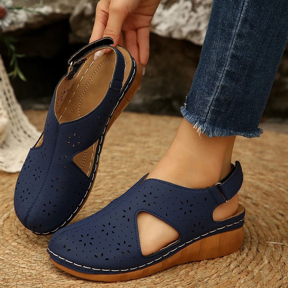 Breathable HollowOut Roman Sandals Comfortable FishMouth SlipOns With Magic Tape 2