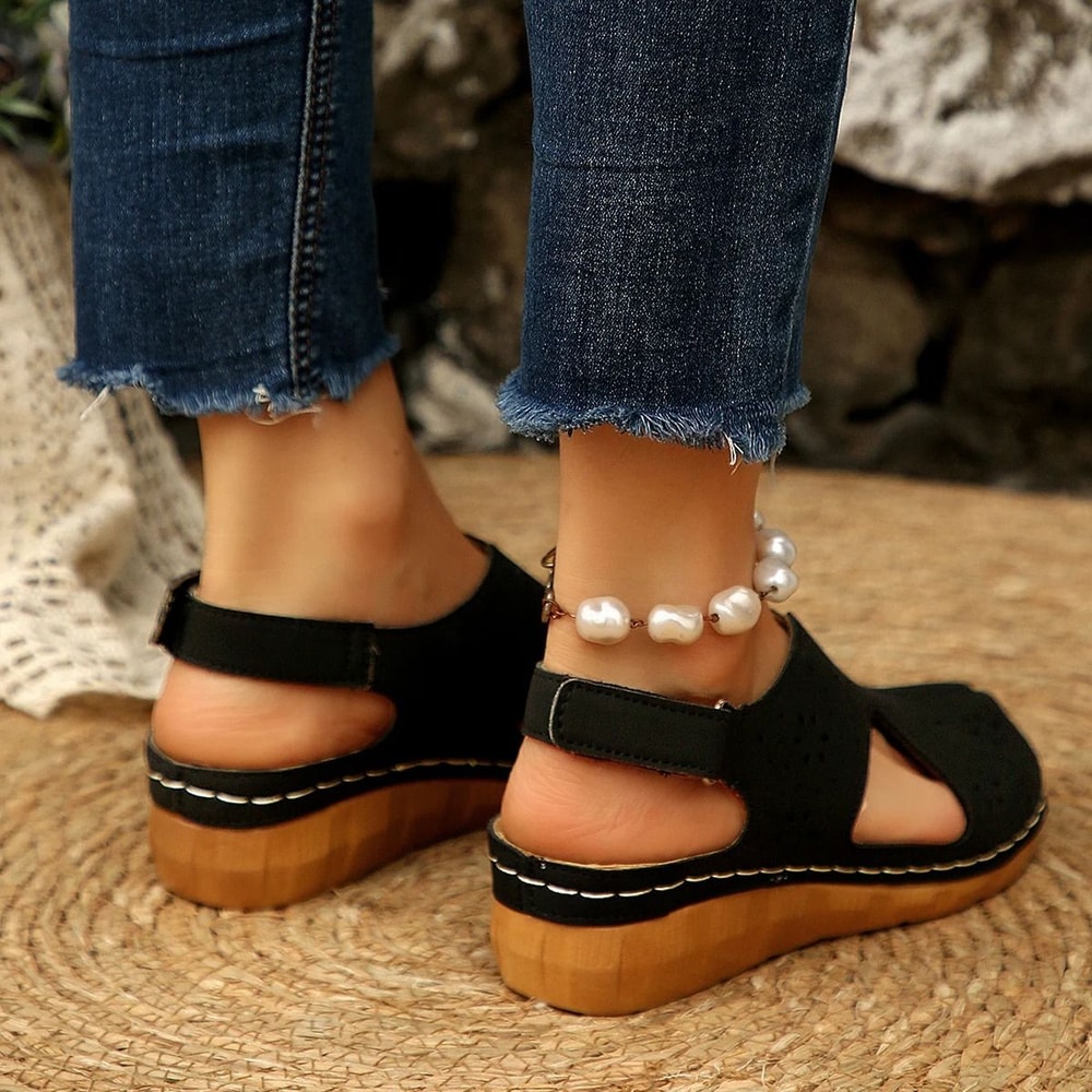 Breathable HollowOut Roman Sandals Comfortable FishMouth SlipOns With Magic Tape 5