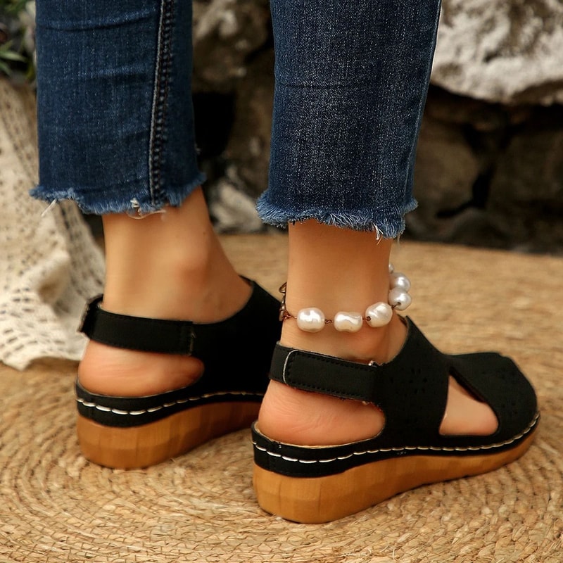 Breathable HollowOut Roman Sandals Comfortable FishMouth SlipOns With Magic Tape 5