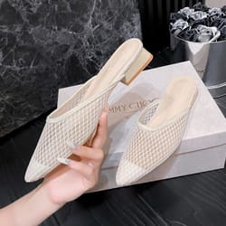 designer pointed-toe mesh mules – elegant summer beach flat slides