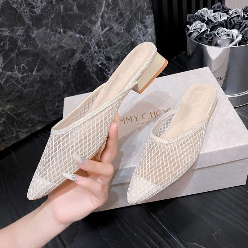 Designer PointedToe Mesh Mules Elegant Summer Beach Flat Slides 0