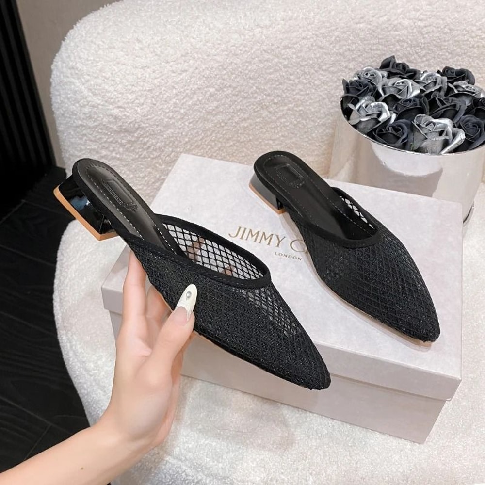 Designer PointedToe Mesh Mules Elegant Summer Beach Flat Slides 3