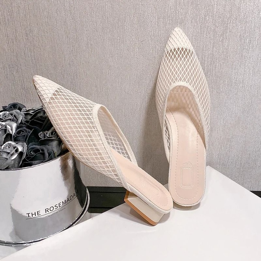 Designer PointedToe Mesh Mules Elegant Summer Beach Flat Slides 4