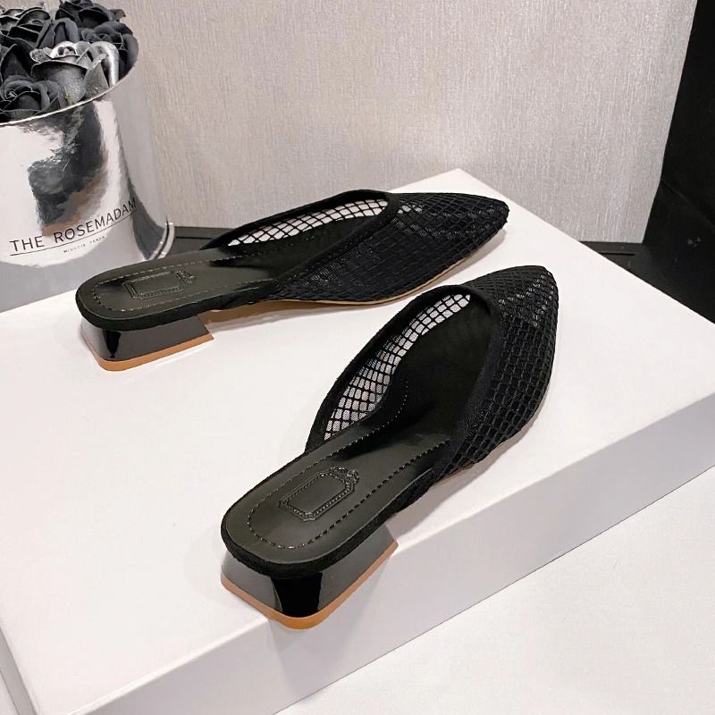 Designer PointedToe Mesh Mules Elegant Summer Beach Flat Slides 5