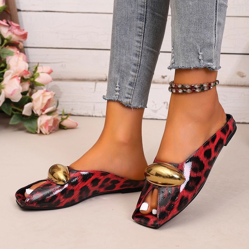 Elegant Temperament Metal Buckle Slippers Fashionable FishMouth Summer Flats 7