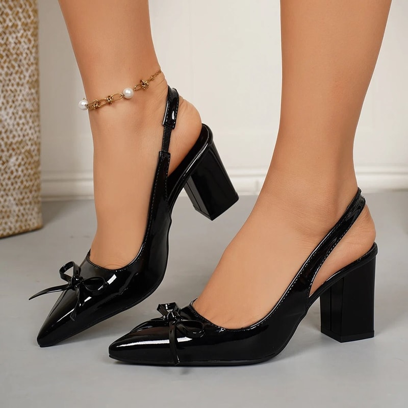 Luxury Block Heel Baotou Sandals Elegant PointedToe Bow High Heels 6