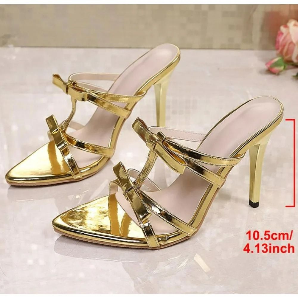 Luxury Gold Stiletto Sandals Elegant PointedToe Bowtie Party Pumps 4