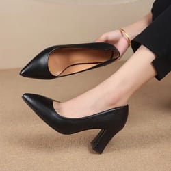 korean style pointed thick heels – fashion-forward shallow mouth dress shoes