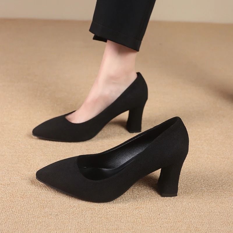 Korean Style Pointed Thick Heels FashionForward Shallow Mouth Dress Shoes 2