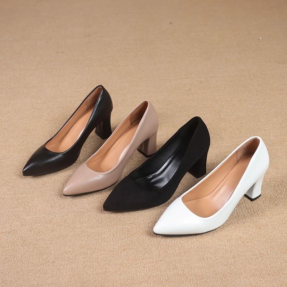Korean Style Pointed Thick Heels FashionForward Shallow Mouth Dress Shoes 4