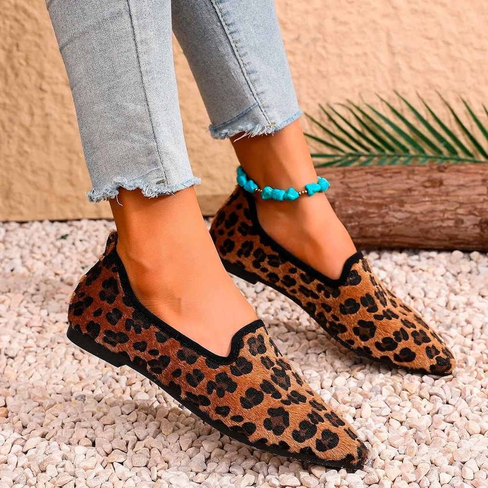 Fashion Leopard PointedToe Loafers Casual WearResistant Walking Flats 4