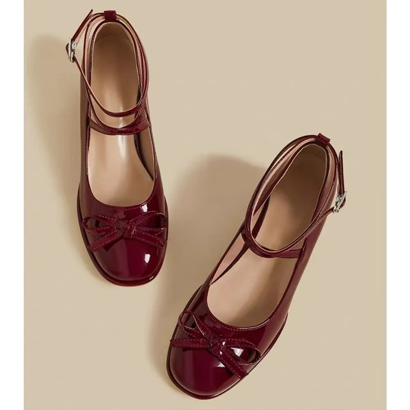 Red Lolita Mary Janes Elegant Thick HighHeel SquareToe Pumps 3