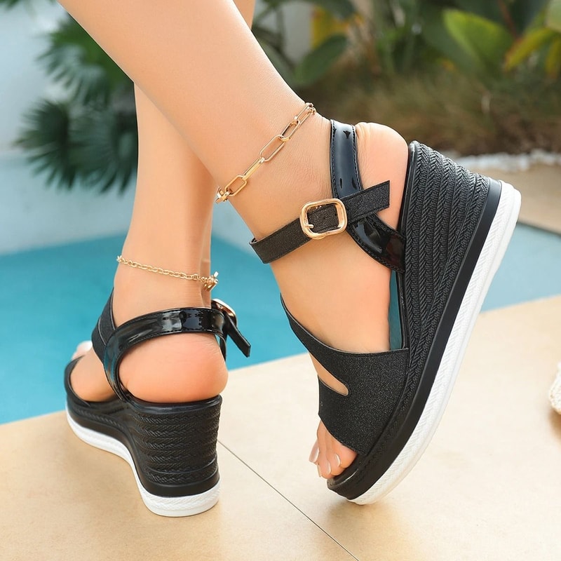 Crystal AnkleBuckle Wedge Sandals Elegant Summer Chunky Platform Shoes 3