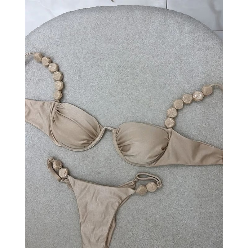 Golden Print HighWaist Bikini Set PushUp Luxury Swimwear 0