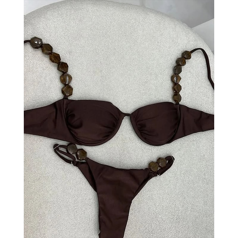 Golden Print HighWaist Bikini Set PushUp Luxury Swimwear 1