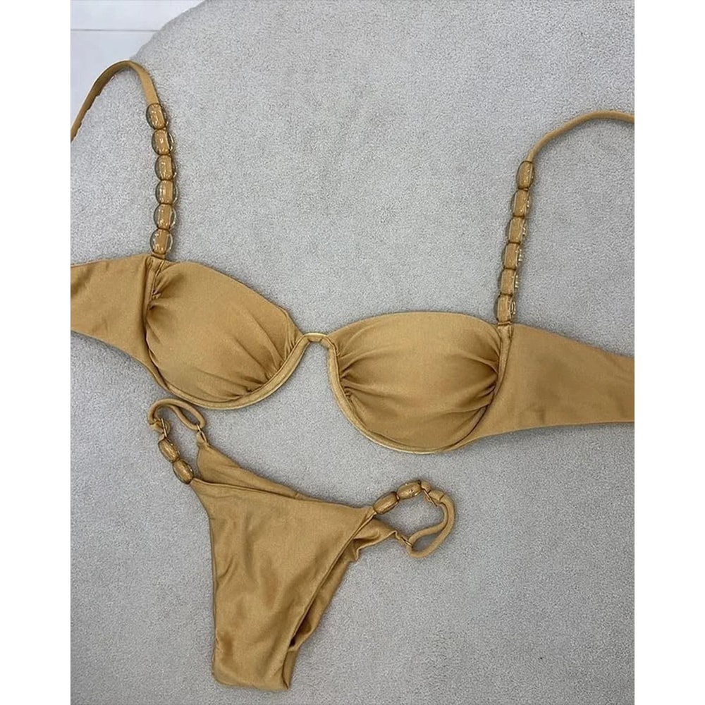 Golden Print HighWaist Bikini Set PushUp Luxury Swimwear 3