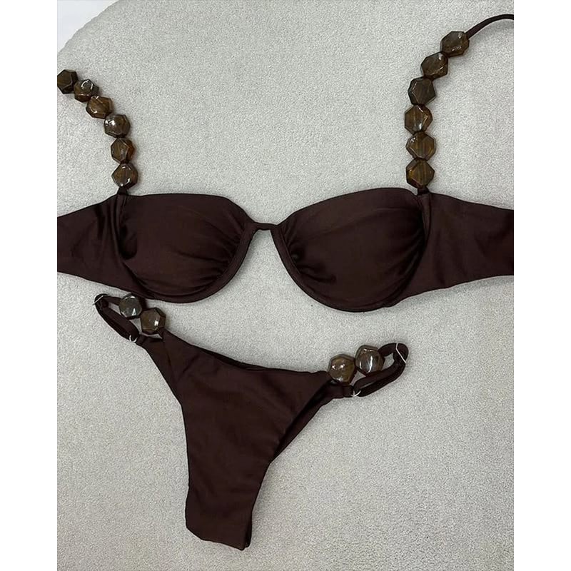 Golden Print HighWaist Bikini Set PushUp Luxury Swimwear 5