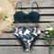 Vintage HalterNeck HighWaist Bikini Elegant Floral Deep Blue Swimwear 8