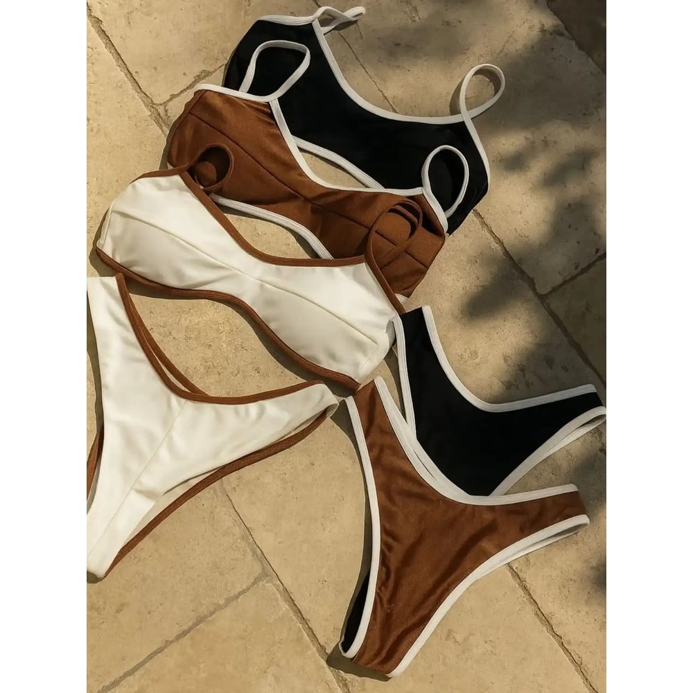 Shiny Bandeau Thong Bikini Sexy Metallic Brazilian Swimwear 1
