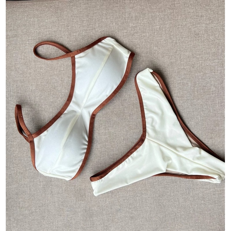 Shiny Bandeau Thong Bikini Sexy Metallic Brazilian Swimwear 7