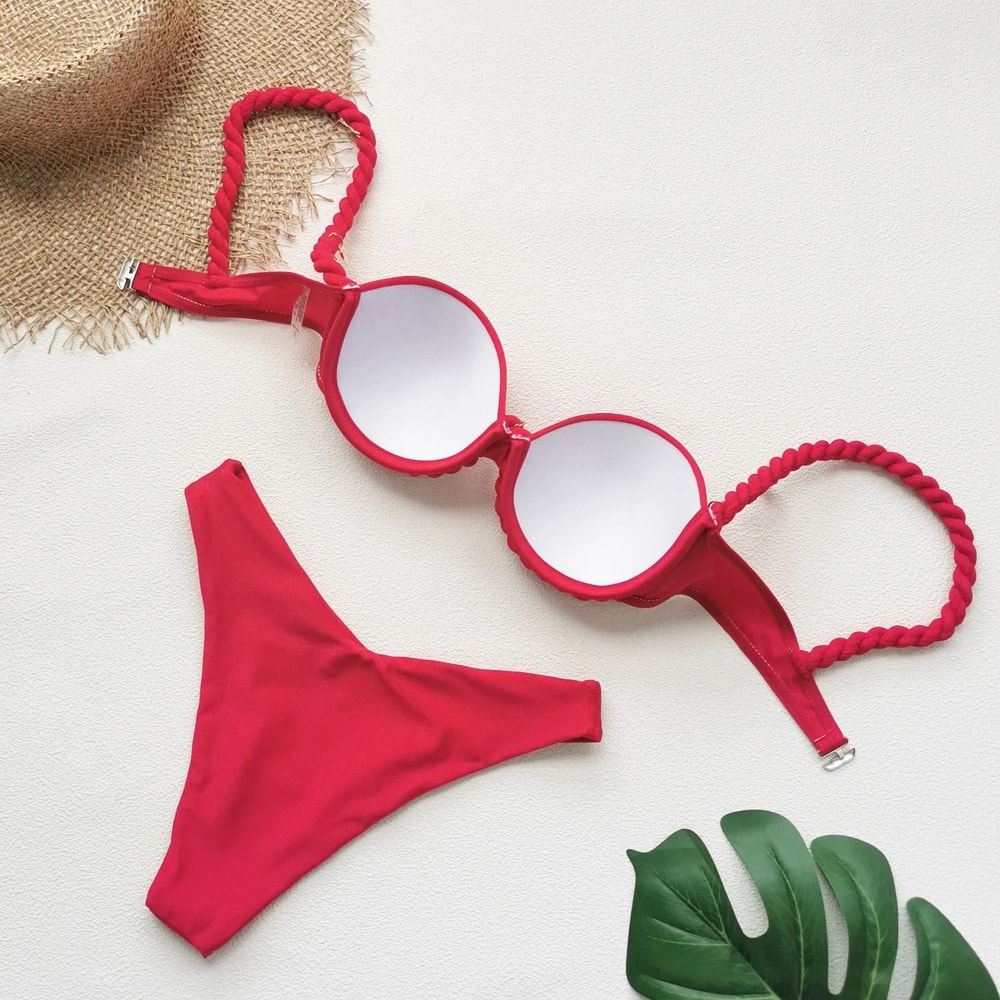 ThreePiece Bandage Bikini Set Brazilian Swimwear With Matching Beach Skirt 2