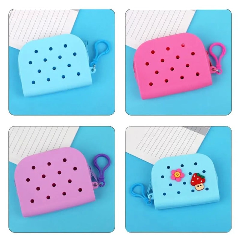 Soft Silicone Mini Hole Wallet Breathable Zipper Coin Purse Card Holder 3