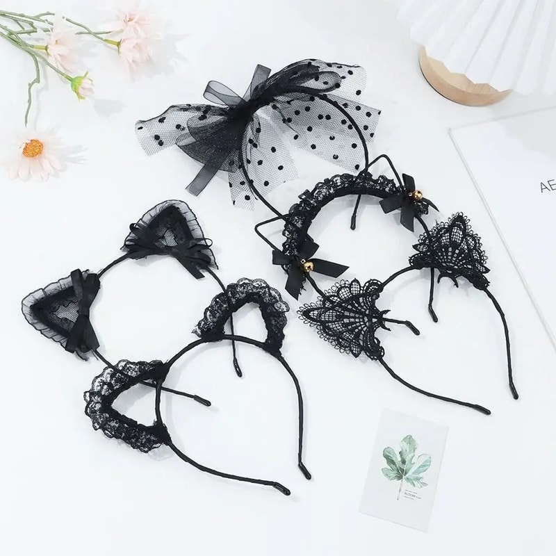 Cute Lace Black Cat Ears Headband Sexy Cosplay Party Hair Accessory 0