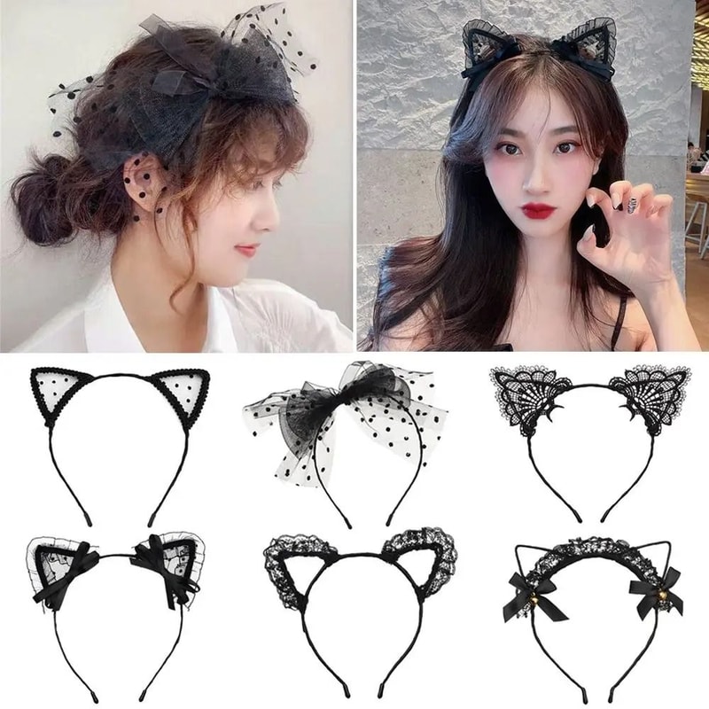 Cute Lace Black Cat Ears Headband Sexy Cosplay Party Hair Accessory 3