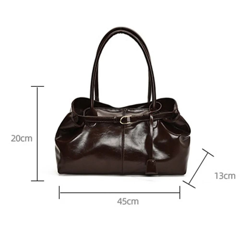 Oil PU Leather LargeCapacity Tote Fashionable Multifunctional Underarm Shoulder Bag 5