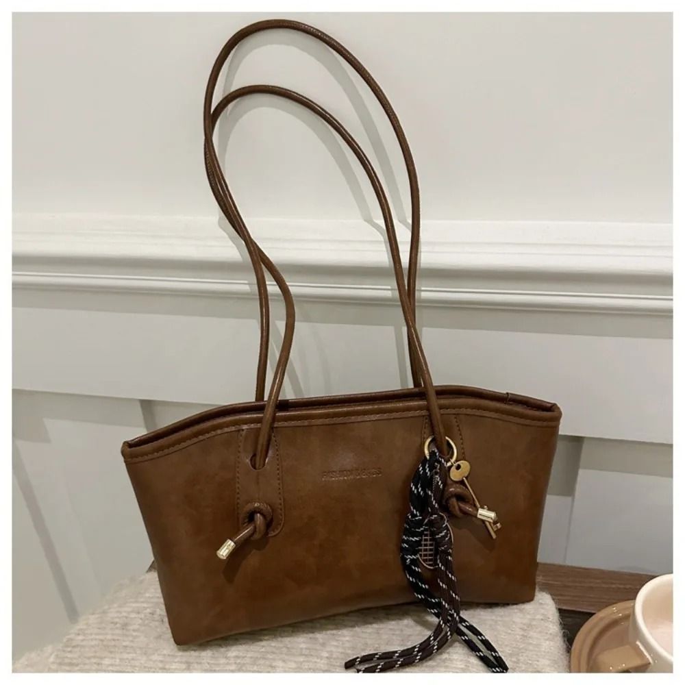 Y2K LargeCapacity Work Shoulder Bag Solid Color Minimalist PU Leather Tote 0