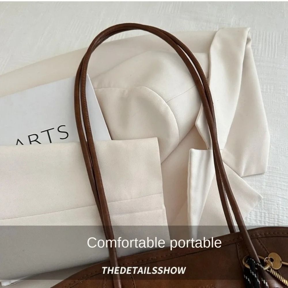 Y2K LargeCapacity Work Shoulder Bag Solid Color Minimalist PU Leather Tote 4