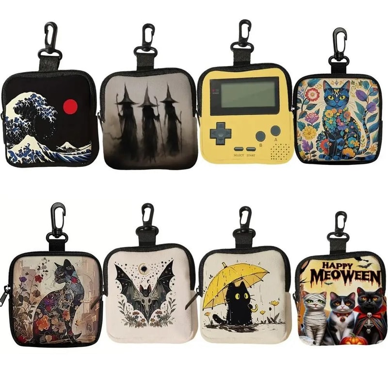 Cat Print Mini Coin Purse Waterproof Artificial Leather Earphone Card Bag 3