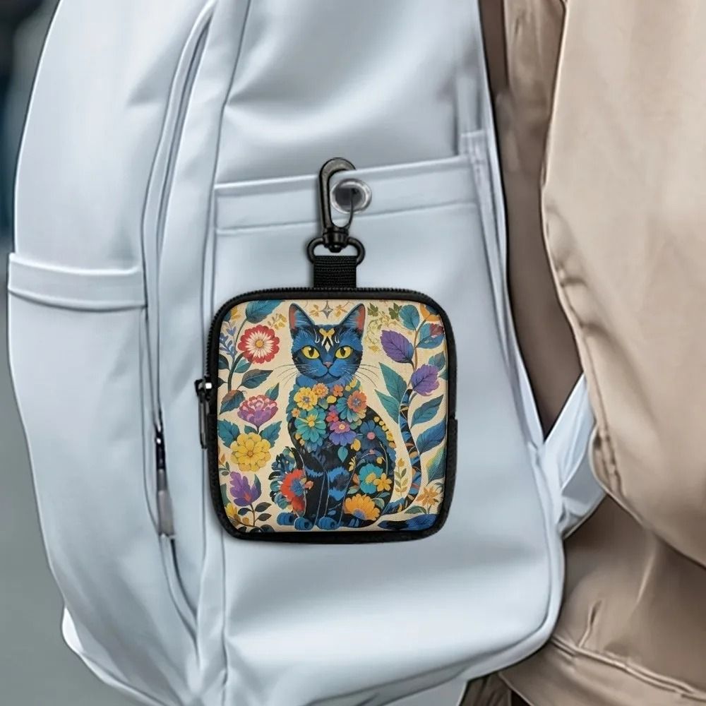 Cat Print Mini Coin Purse Waterproof Artificial Leather Earphone Card Bag 5