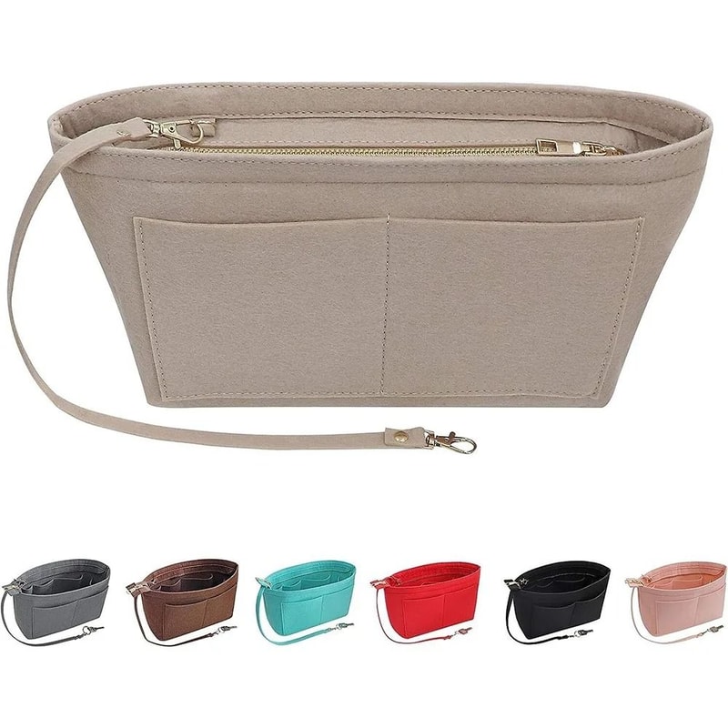 Felt Tote Bag Organizer Portable MultiPocket Handbag Insert Cosmetic Liner 1
