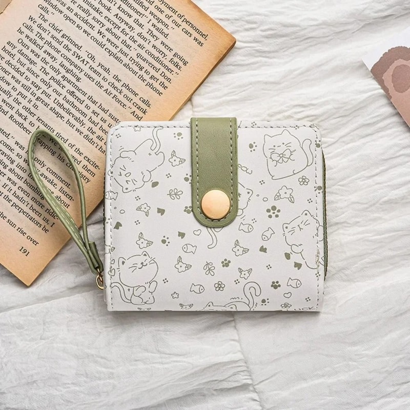 Cute Printed Cat Mini Wallet Fashionable PU Leather Coin Purse ID Card Holder 6