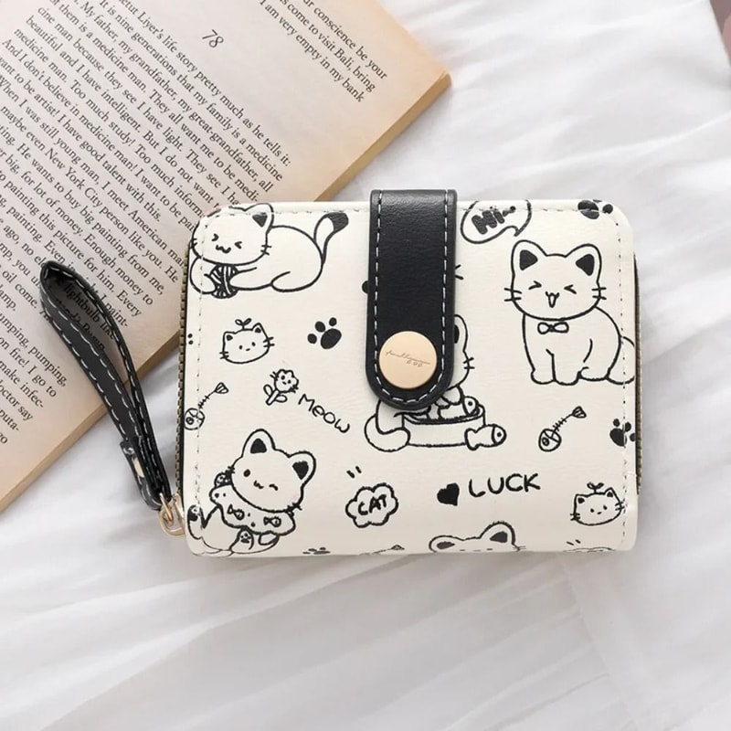 Cute Printed Cat Mini Wallet Fashionable PU Leather Coin Purse ID Card Holder 7