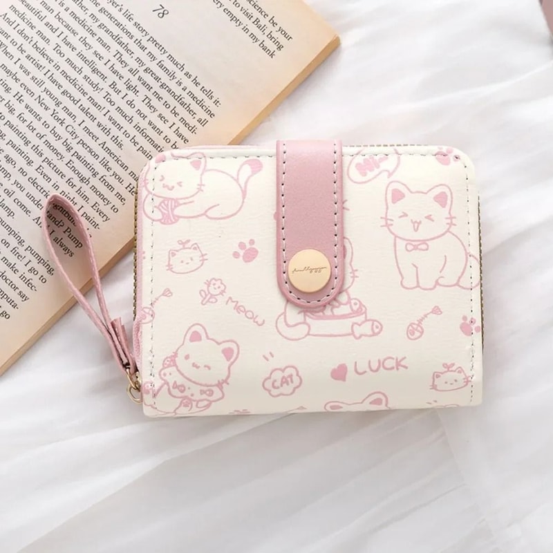Cute Printed Cat Mini Wallet Fashionable PU Leather Coin Purse ID Card Holder 8