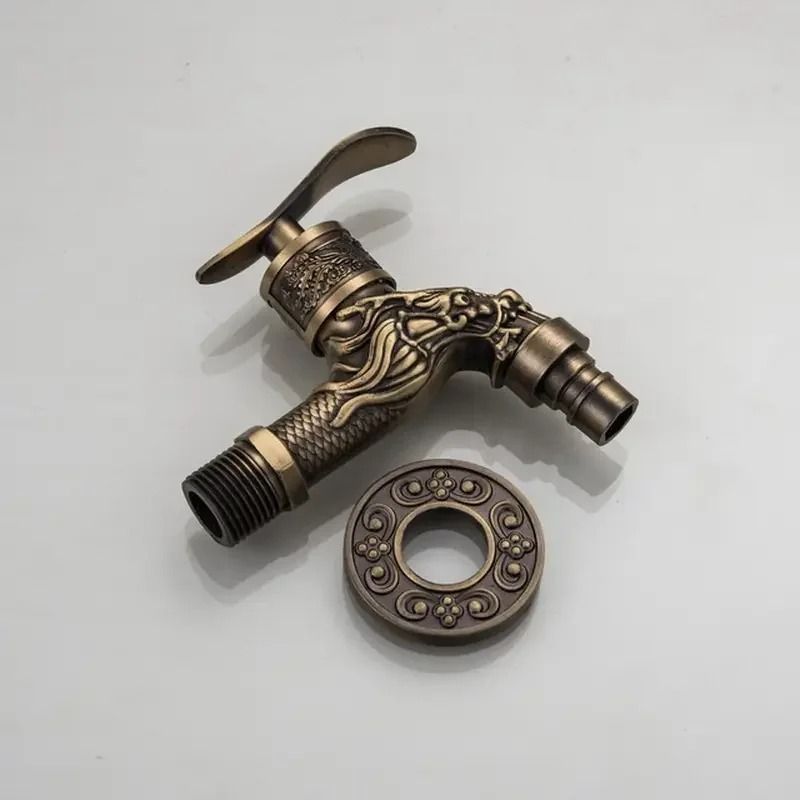 Antique European WallMounted Faucet Retro Engraved Zinc Alloy Mop Pool Tap 6
