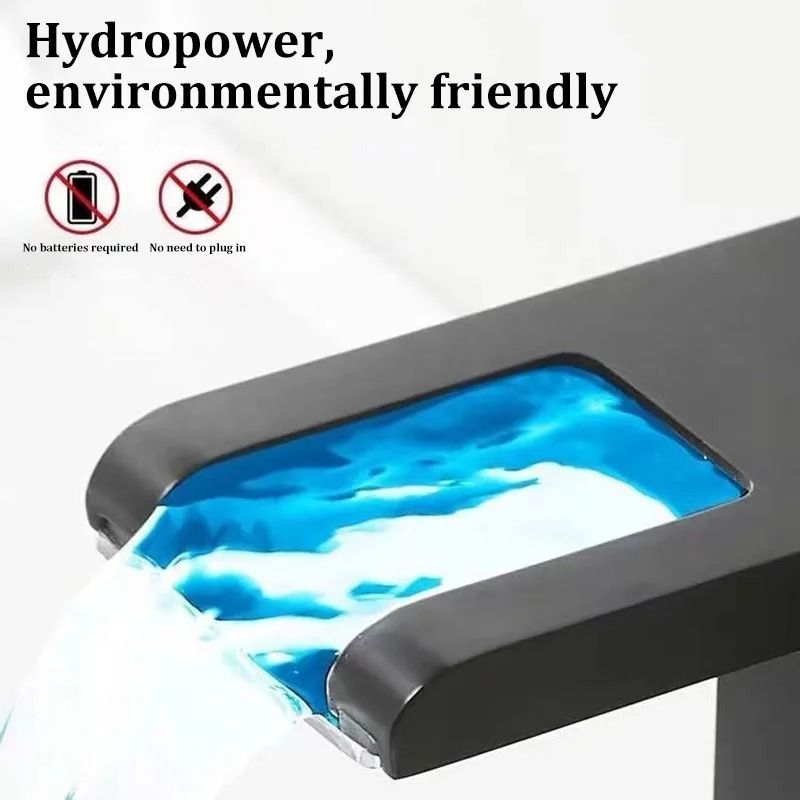 AllCopper LED Waterfall Faucet Luminous Basin Mixer For Modern Bathrooms 5