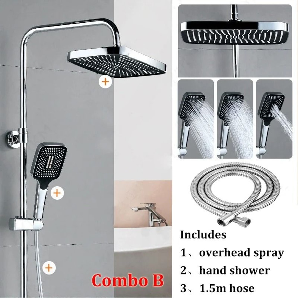 HighPerformance Rain Shower Combo 12Inch UltraLarge Overhead 3Mode Handheld Set 8