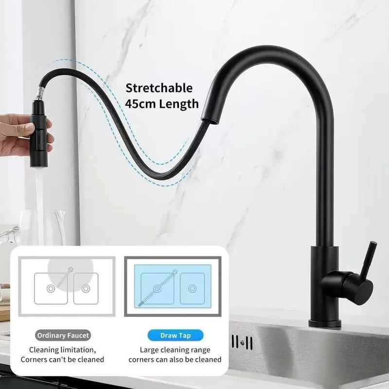 Stainless Steel Kitchen PullOut Faucet Hot Cold SplashProof Telescopic Sink Mixer 4
