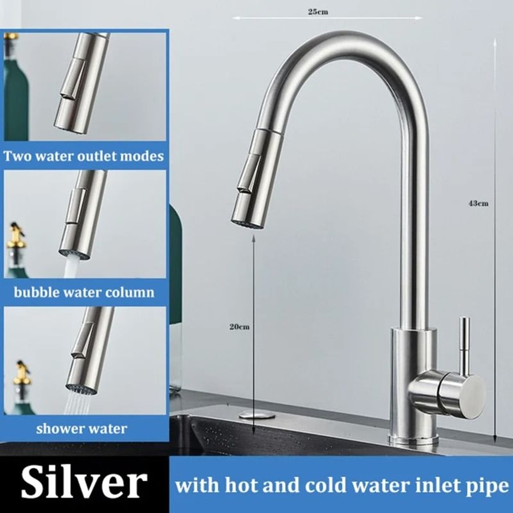 Stainless Steel Kitchen PullOut Faucet Hot Cold SplashProof Telescopic Sink Mixer 7