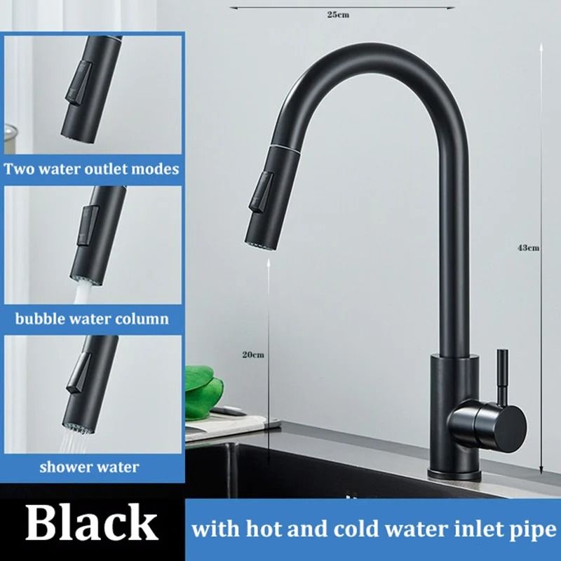 Stainless Steel Kitchen PullOut Faucet Hot Cold SplashProof Telescopic Sink Mixer 8
