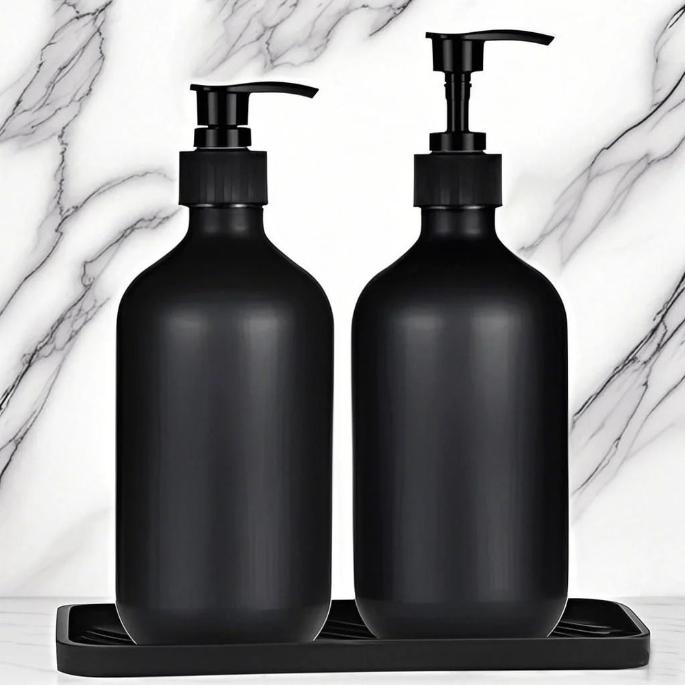 Matte Black Luxury Dispenser Set 300500ml Refillable Bathroom Hotel Containers 0