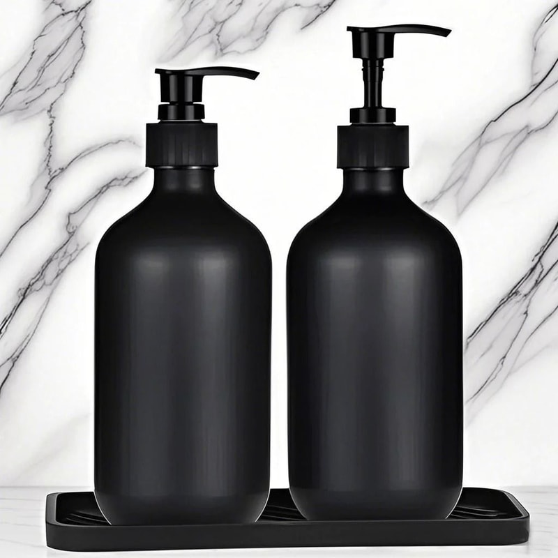 Matte Black Luxury Dispenser Set 300500ml Refillable Bathroom Hotel Containers 0