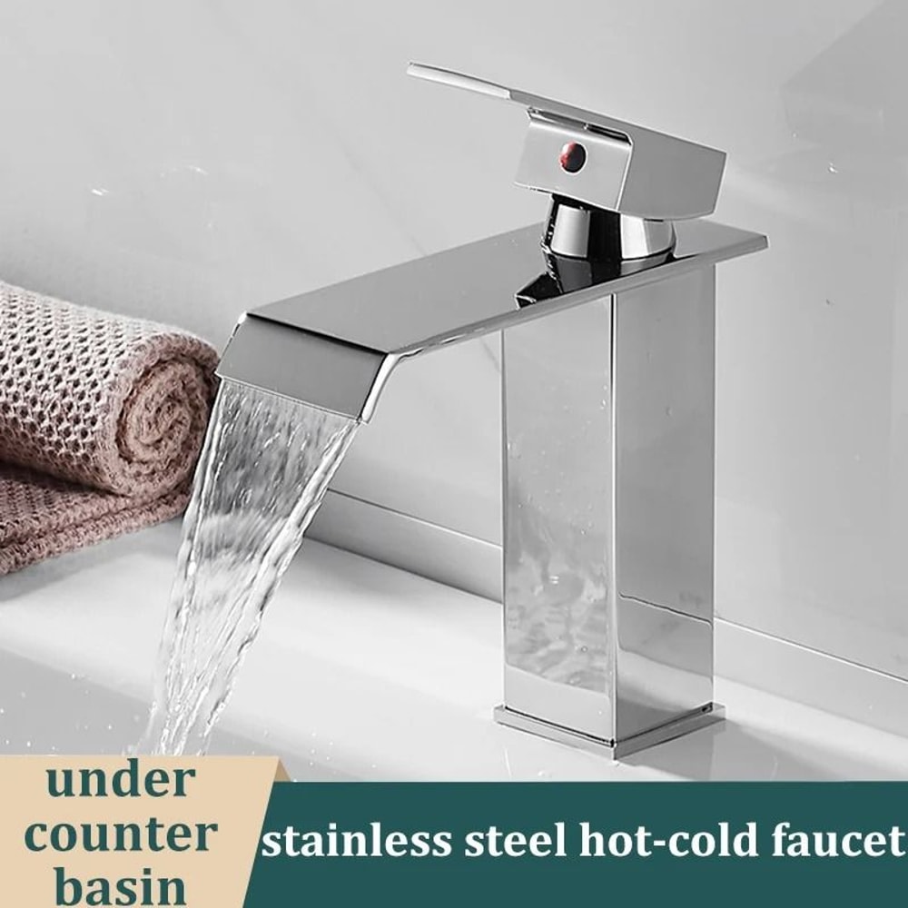 Luxury Waterfall Basin Mixer Hot Cold WideMouth Stainless Steel Faucet 1