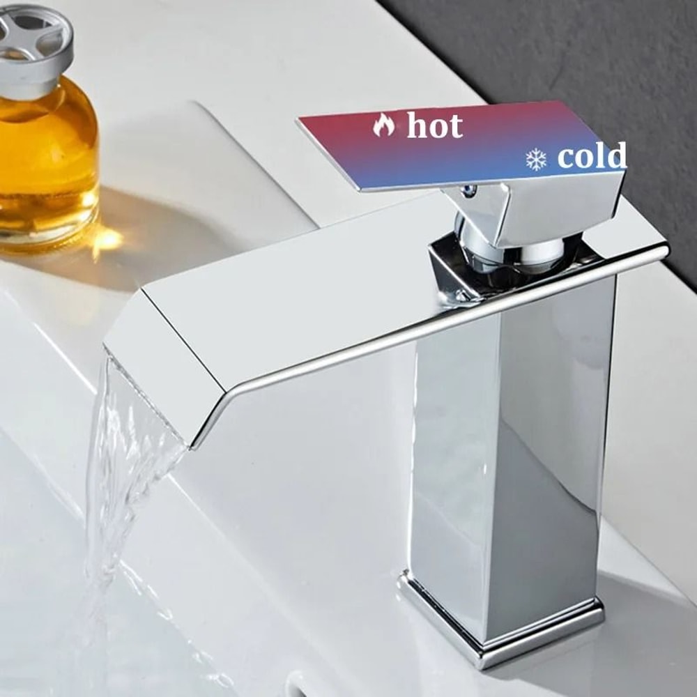 Luxury Waterfall Basin Mixer Hot Cold WideMouth Stainless Steel Faucet 3