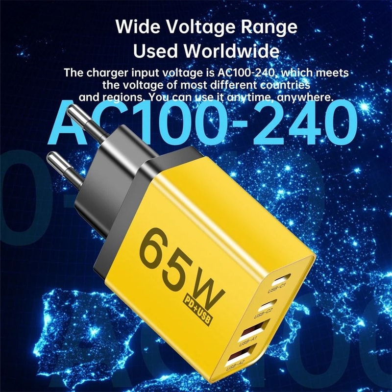 65W 4Port Turbo Wall Adapter HighSpeed PD QC 30 MultiDevice Charger 5