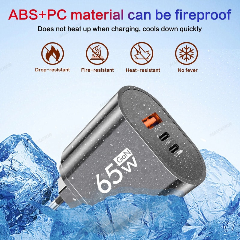 65W GaN HighVelocity Fast Charger Safety Yellow Quick Charge 30 USBC PD Adapter 4